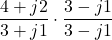 \[\dfrac{4 + j2}{3 + j1} \cdot \dfrac{3 - j1}{3 - j1}\]