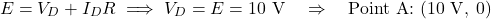 \[E = V_D + I_D R \implies V_D = E = 10 \text{ V} \quad \Rightarrow \quad \text{Point A: } (10 \text{ V},\; 0)\]