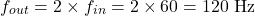 \[f_{out} = 2 \times f_{in} = 2 \times 60 = 120 \text{ Hz}\]