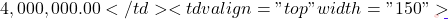 4,000,000.00</td> <td valign="top" width="150">