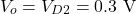 \[V_o = V_{D2} = 0.3 \text{ V}\]
