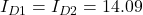 I_{D1} = I_{D2} = 14.09