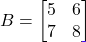 B = \begin{bmatrix} 5 & 6 \\ 7 & 8 \end{bmatrix}