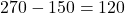 270° - 150° = 120°