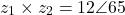 \[z_1 \times z_2 = 12\angle 65°\]