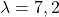 \lambda = 7, 2