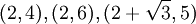 Find the area of the triangle formed by (2, 4),(2, 6),(2+sqrt{3}, 5)