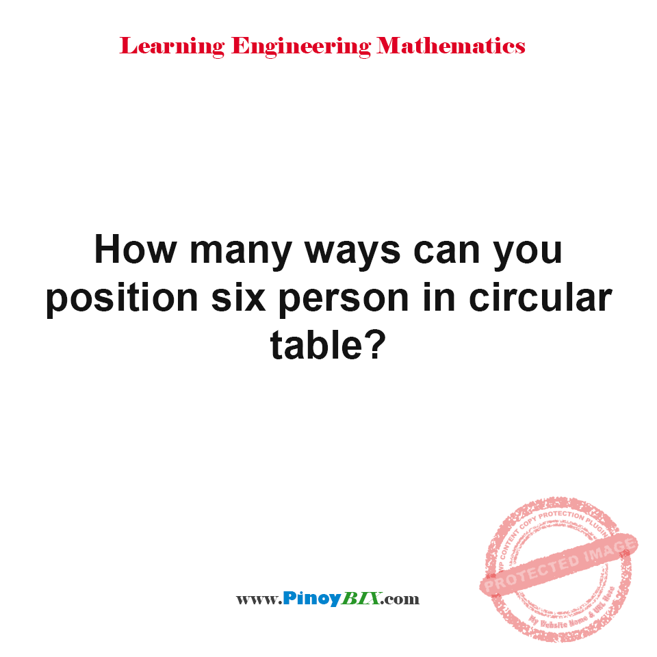 Solution: How many ways can you position six person in circular table?