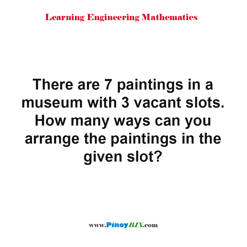 Solution: How many ways can you arrange the paintings in the given slot?