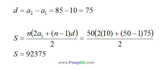 Solution: What is the sum of the first 50 terms of the series 10+85+160+325?