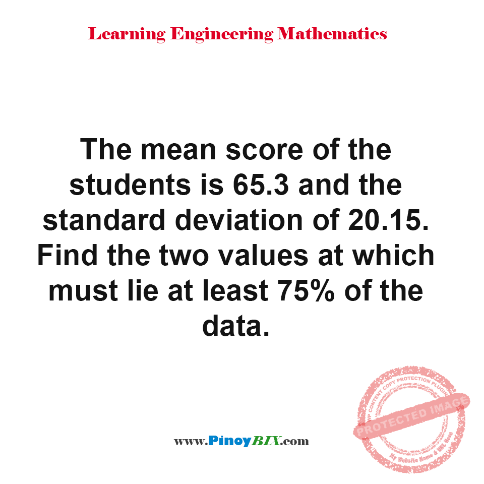 Solution: Find the two values at which must lie at least 75% of the data Solution: Find the two values at which must lie at least 75% of the data