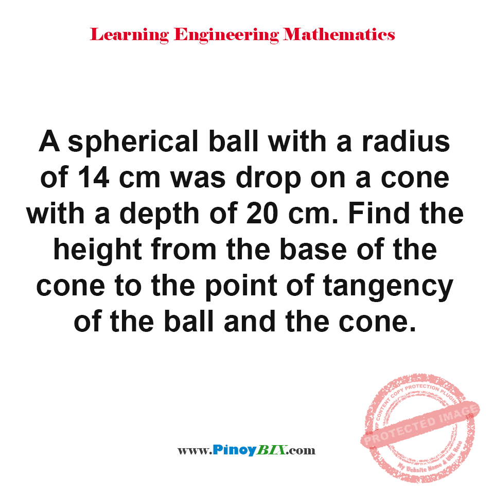 Solution: Find the height from the base of the cone to the point of tangency