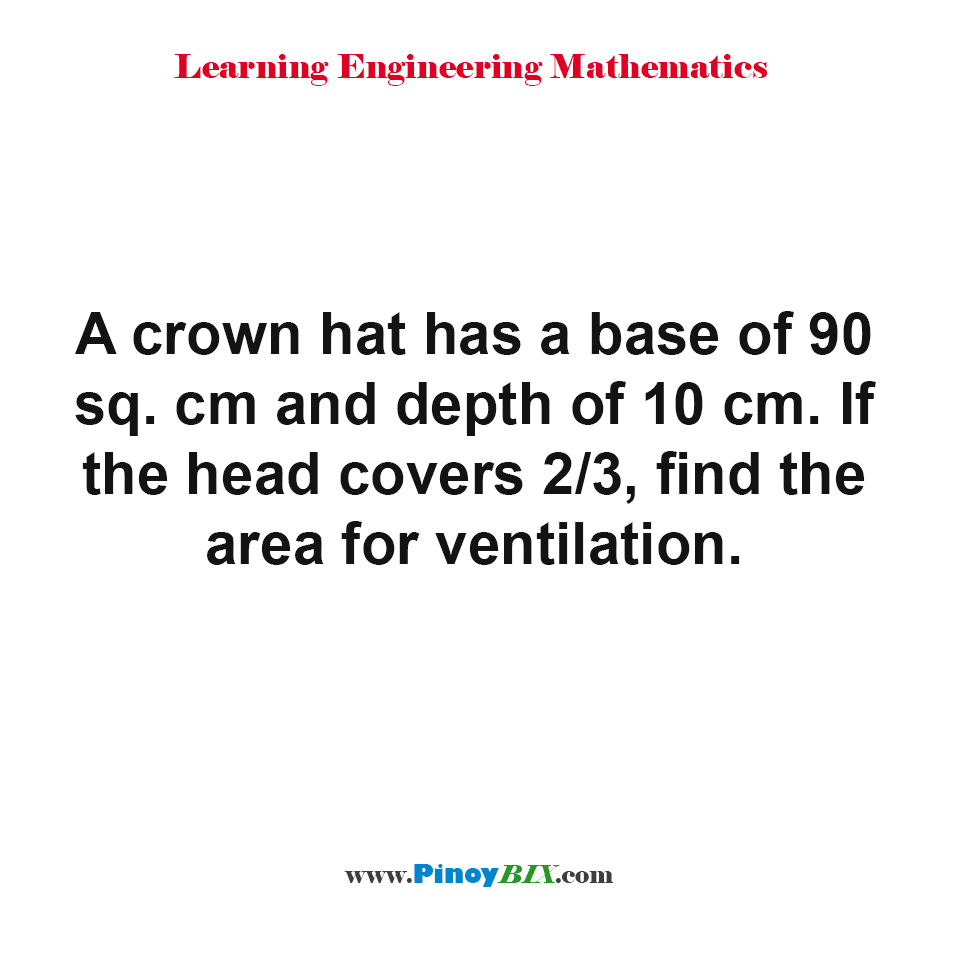 Solution: Find the area for ventilation of a crown hat Solution: Find the area for ventilation of a crown hat