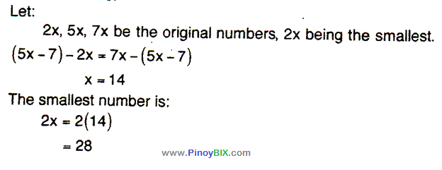 Solution: Determine the smallest of the three numbers whose ratio is 2:5:7