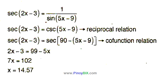 Solution If Sec 2x 3 1 Sin 5x 9 Determine X In Degrees