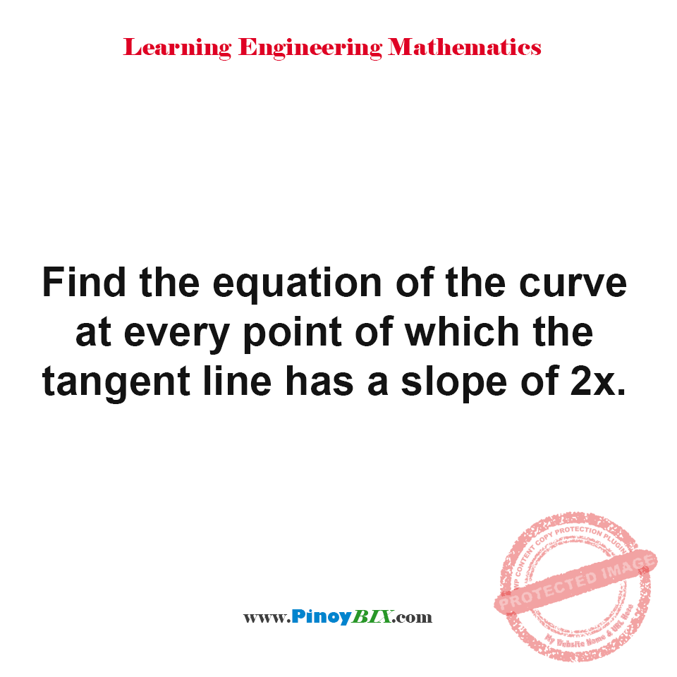 Solution: Find the equation of the curve at every point of which the tangent line has a slope of 2x