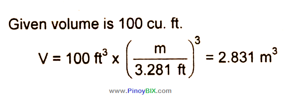 Solution: How many cubic meters is the equivalent of 100 cubic feet?