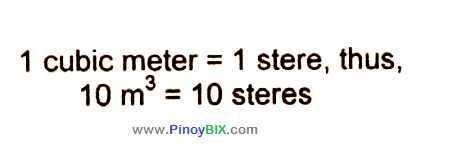 Solution: Ten cubic meter is equivalent to how many stere?