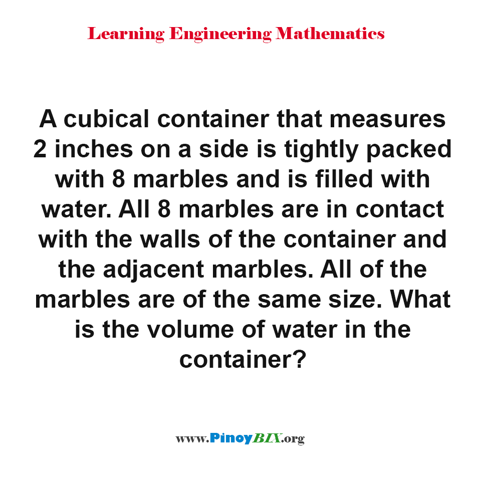 Solution: What is the volume of water in a cubical container?