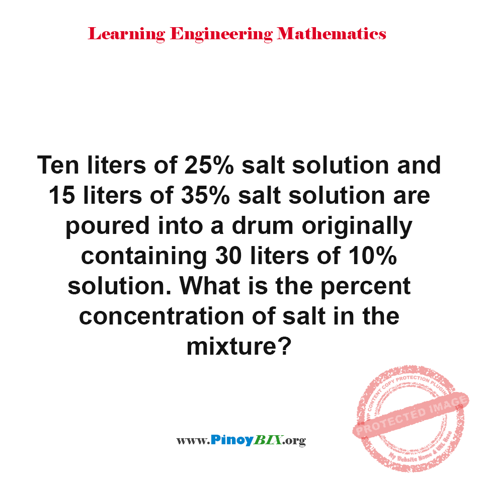 Solution: What is the percent concentration of salt in the mixture?