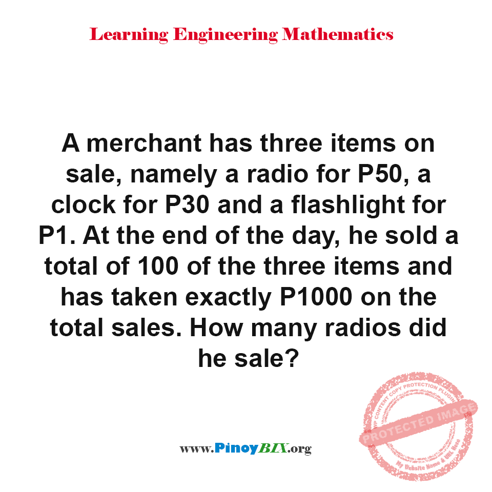 Solution: How many radios did the merchant sale?