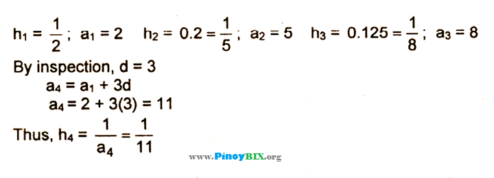 Solution: Find the fourth term of the progression ½, 0.2, 0.125, . . .