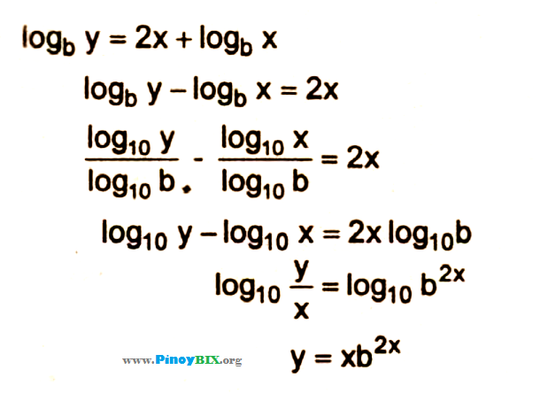 Solution: Given log y to the base b=2x+log x to the base b. What is the value of y?