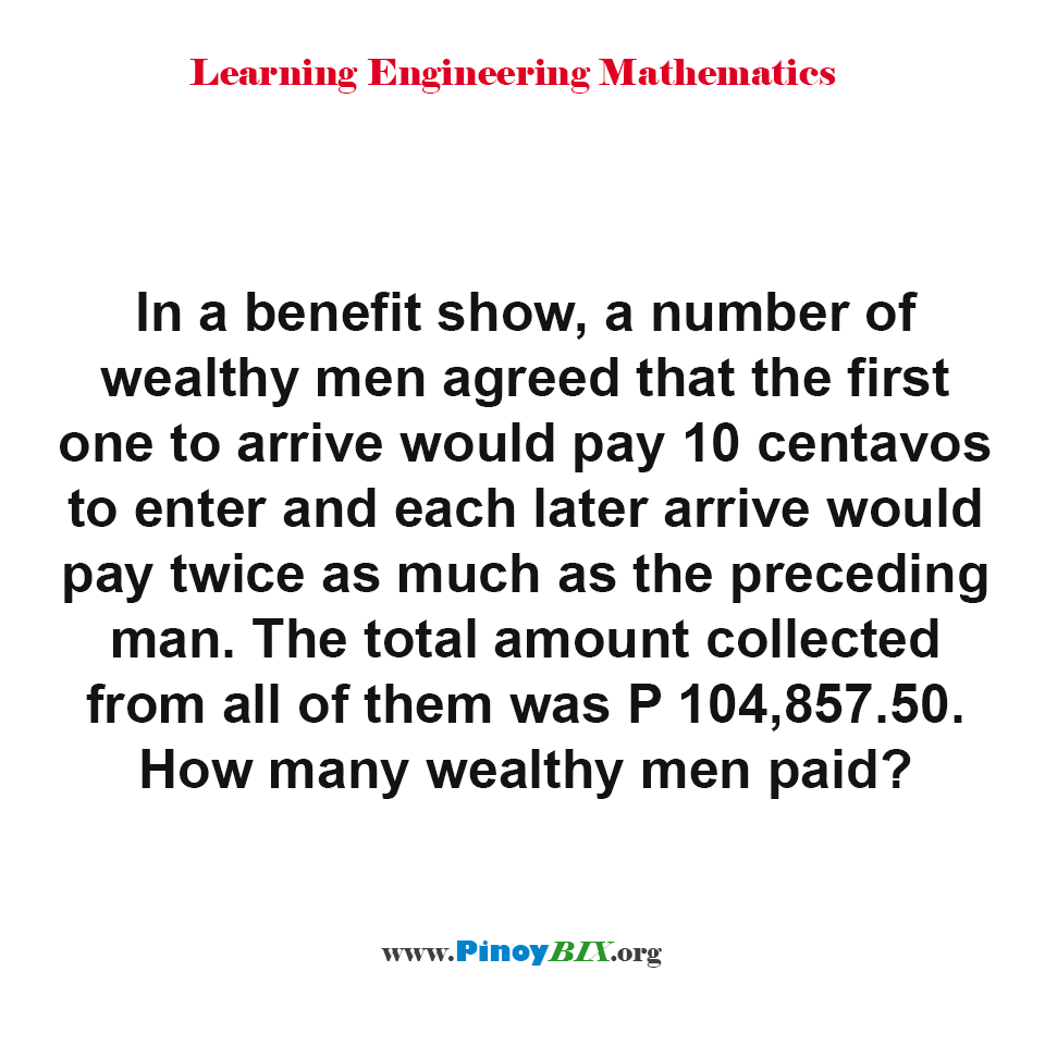 Solution: How many wealthy men paid? Solution: How many wealthy men paid?