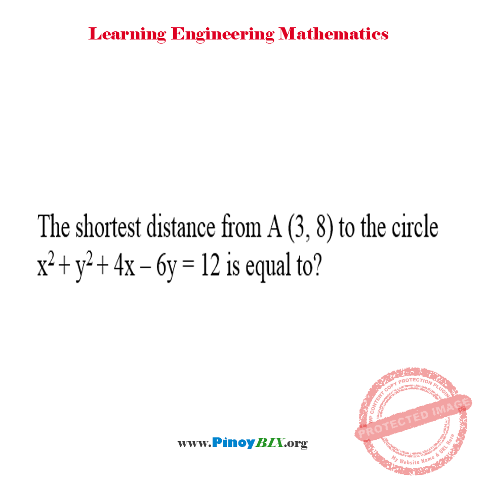 Solution: What is the shortest distance from A(3, 8) to the circle x^2+y^2+4x–6y=12?