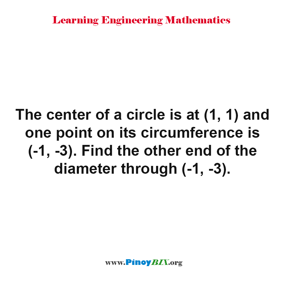 Find the other end of the diameter through (-1, -3)