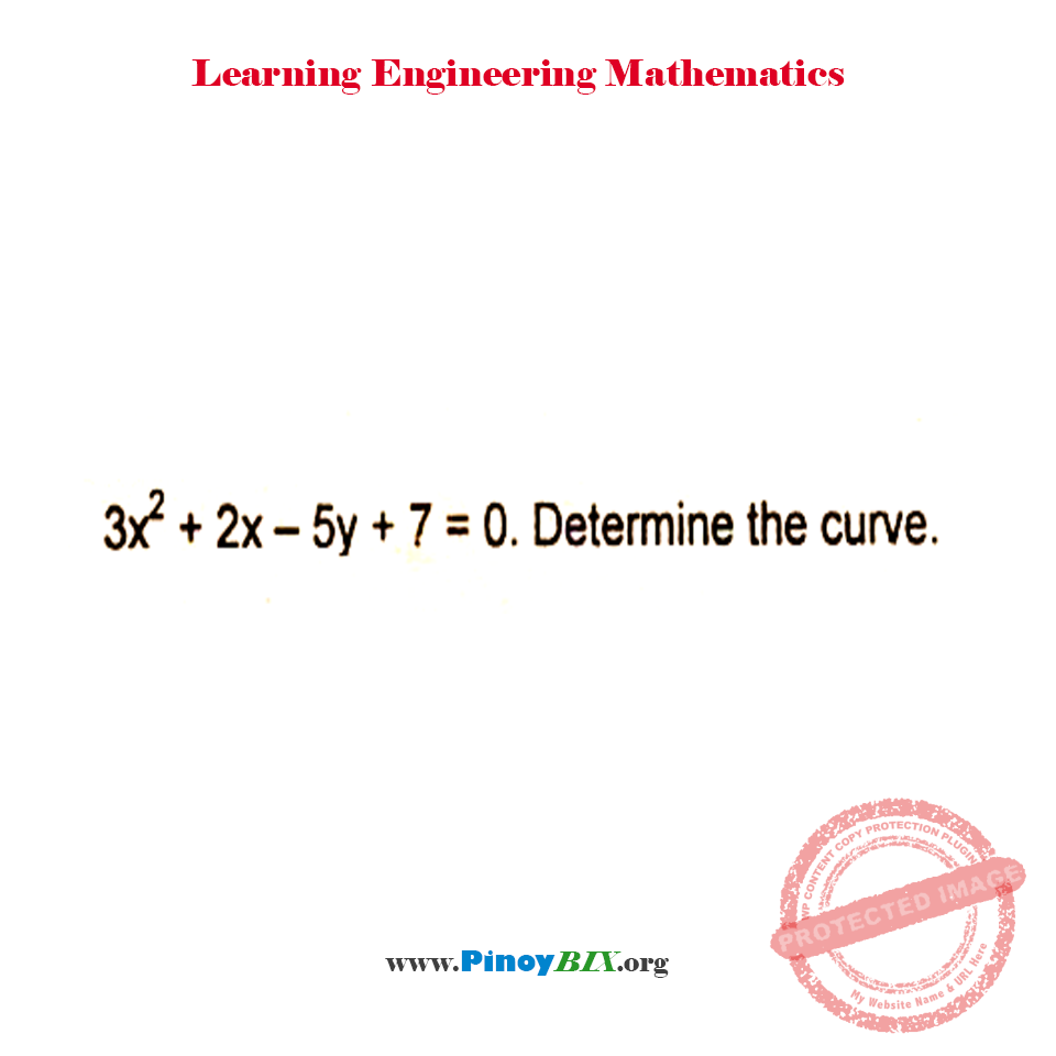 Solution: From the given equation, 3x^2+2x–5y+7=0. Determine the curve
