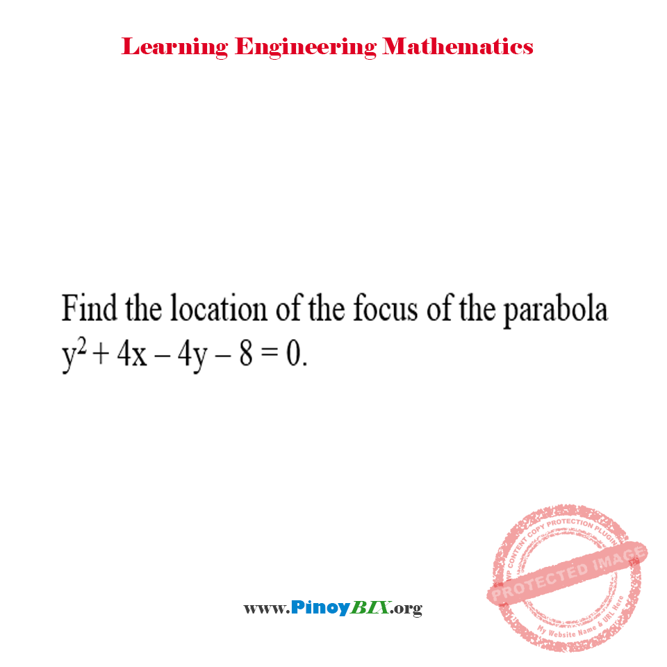 Solution: Find the location of the focus of the parabola y^2+4x–4y–8=0