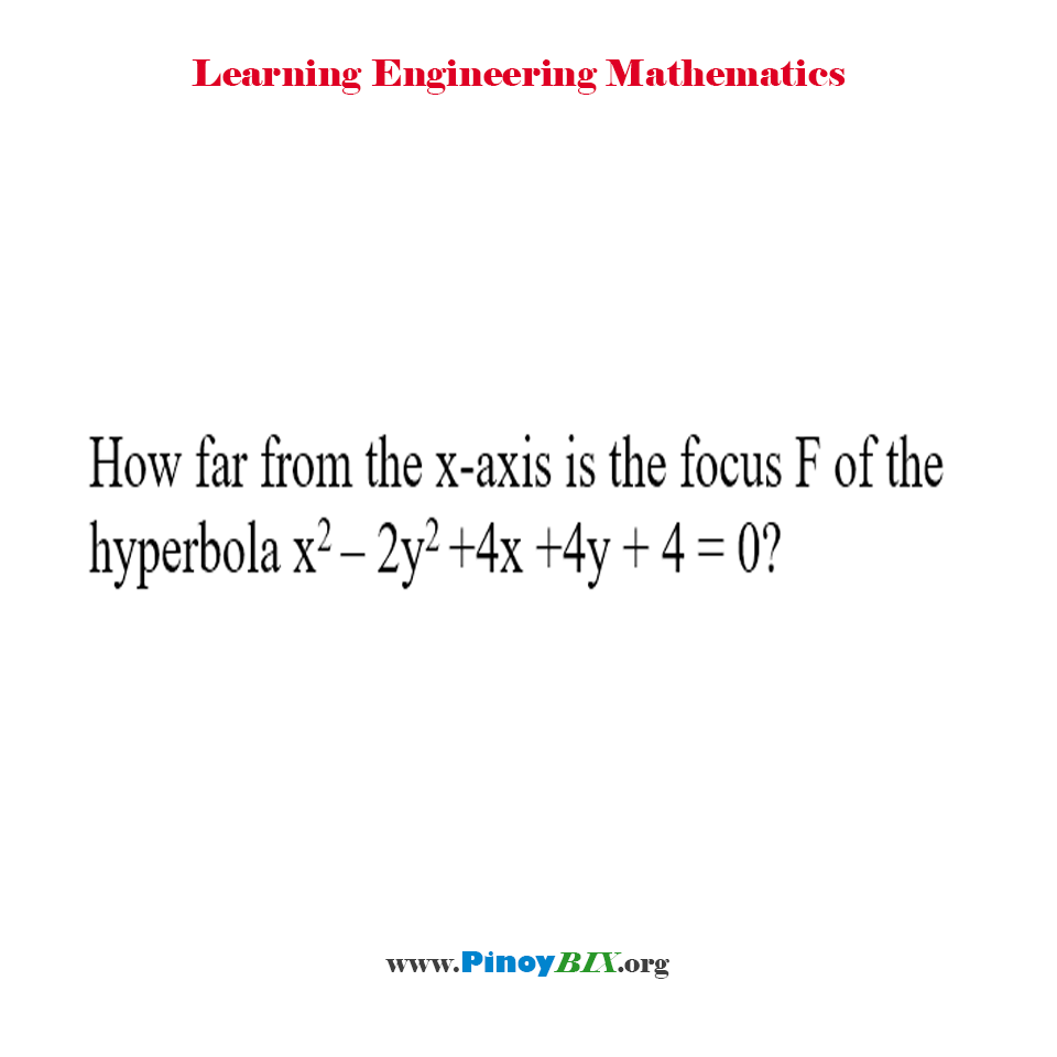 Solution: How far from the x-axis is the focus F of the hyperbola x^2 – 2y^2 + 4x + 4y + 4 = 0?