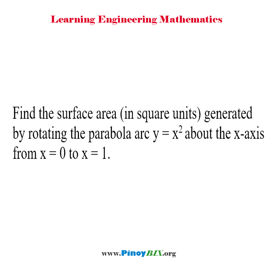 Solution: Find the surface area generated by rotating the parabola arc about the x-axis