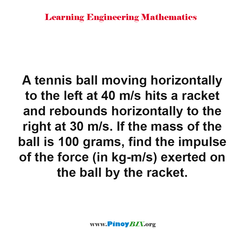 Find the impulse of the force (in kg-m/s) exerted on the ball by the racket