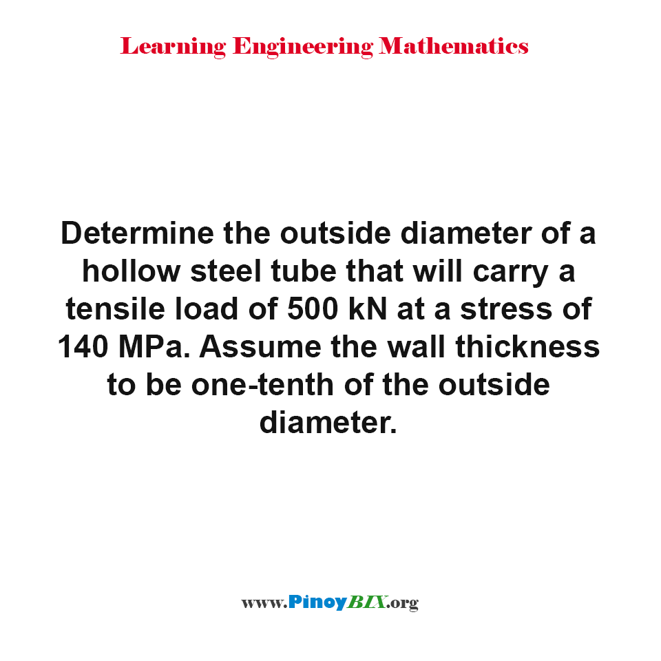 Solution: Determine the outside diameter of a hollow steel tube