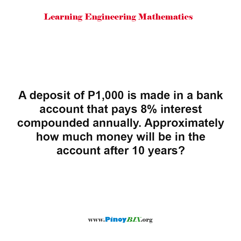 Solution: Approximately how much money will be in the account after 10 years?