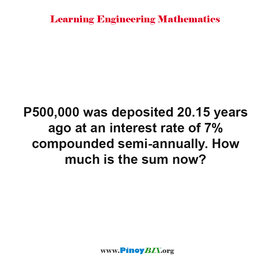 How much is the sum of money now deposited 20.15 years ago?