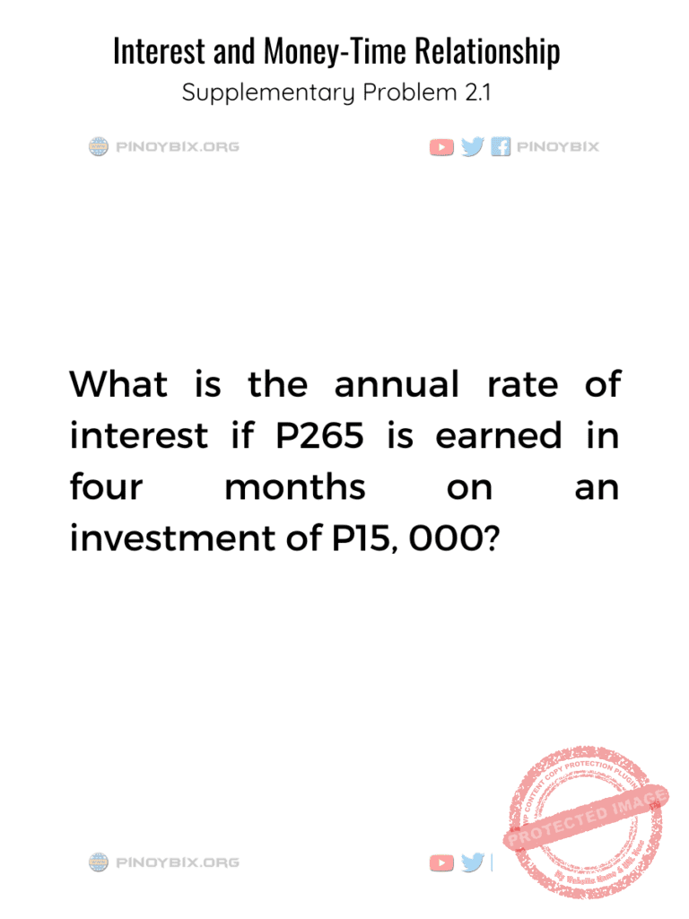 Solution: What is the annual rate of interest if P265 is earned in four months
