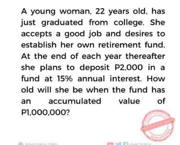 Solution: How old will she be when the fund has an accumulated value of P1,000,000
