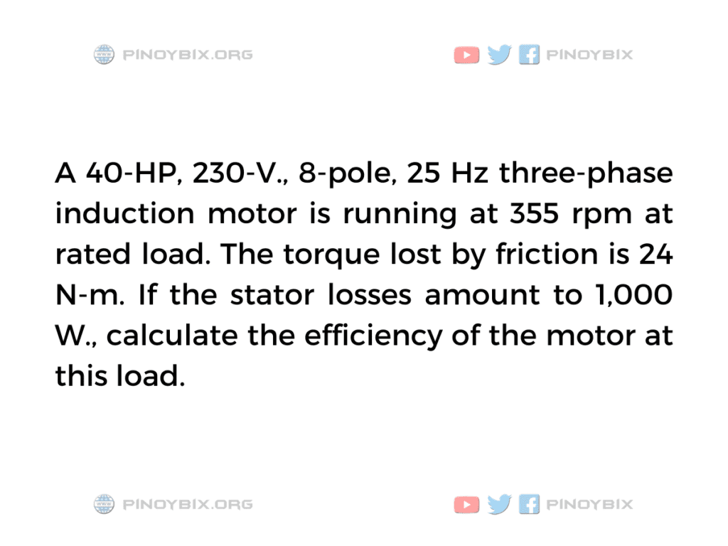 Solution: Calculate the efficiency of the motor at this load