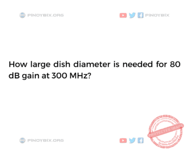 Solution: How large dish diameter is needed for 80 dB gain at 300 MHz? Solution: How large dish diameter is needed for 80 dB gain at 300 MHz?