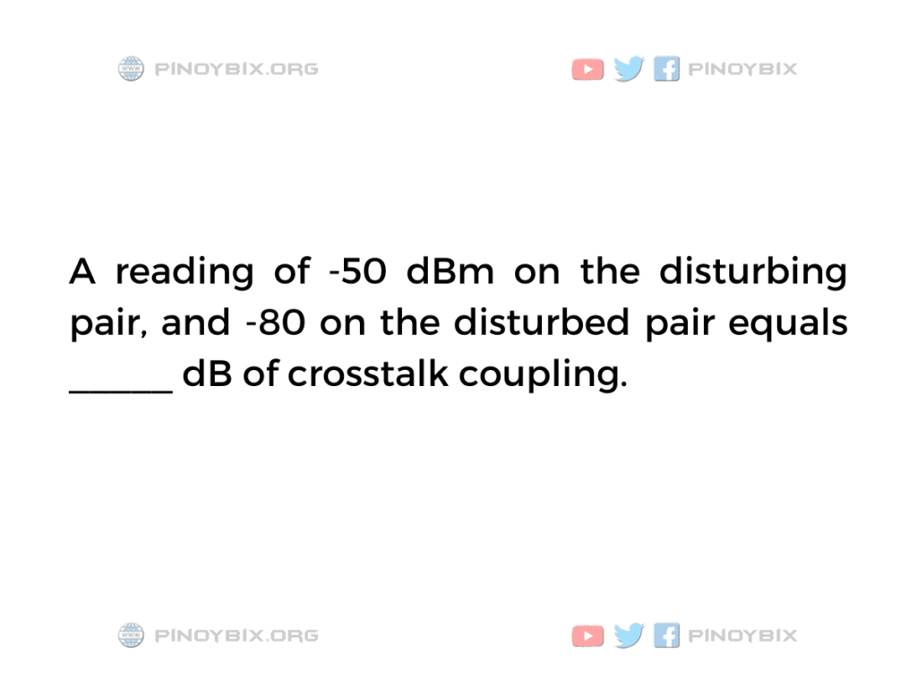 Solution: A reading of -50 dBm on the disturbing pair, and -80 on the disturbed pair