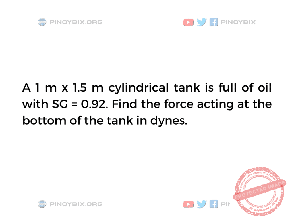 Solution: Find the force acting at the bottom of the tank in dynes