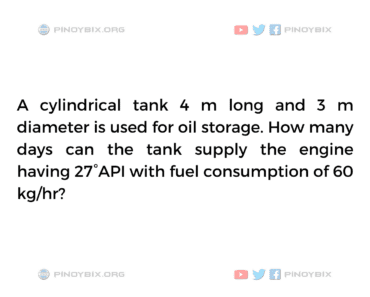 Solution: How many days can the tank supply the engine having 27°API