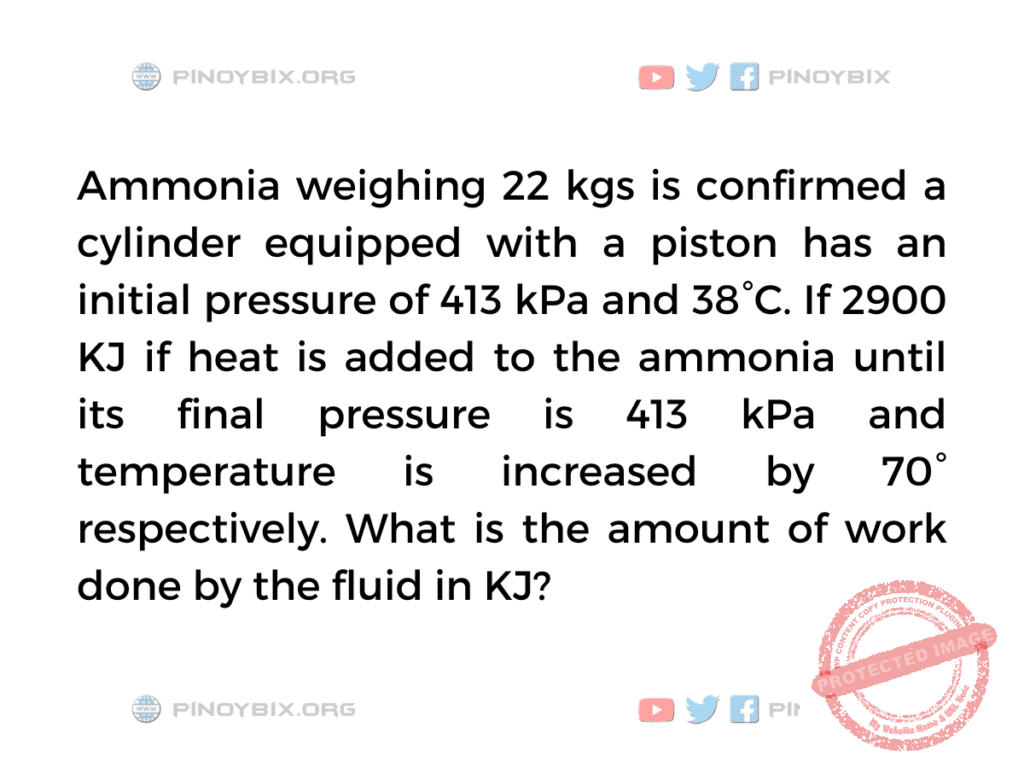 Solution: Ammonia weighing 22 kgs is confined a cylinder equipped with a piston