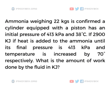 Solution: Ammonia weighing 22 kgs is confined a cylinder equipped with a piston