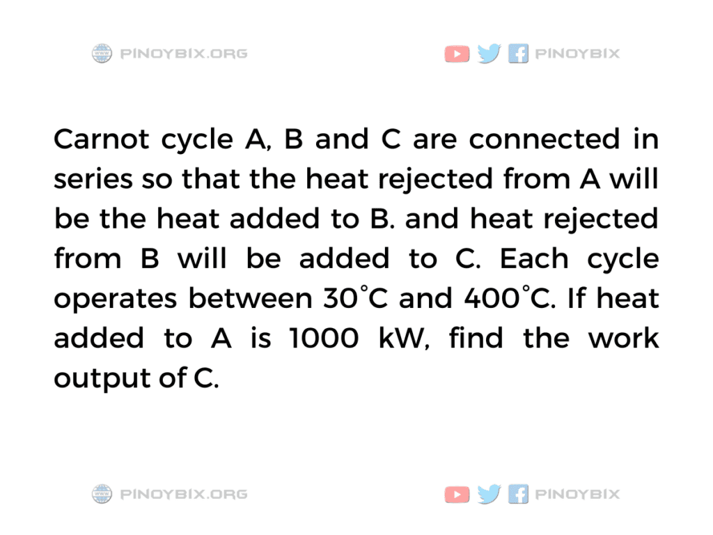 Solution: If heat added to A is 1000 kW, find the work output of C