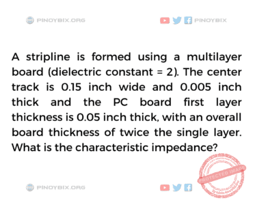 Solution: A stripline is formed using a multilayer board (dielectric constant = 2) Solution: A stripline is formed using a multilayer board (dielectric constant = 2)