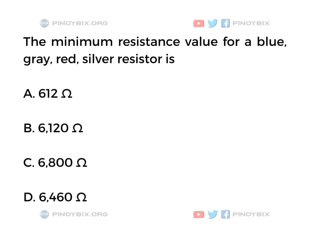 Solution: The minimum resistance value for a blue, gray, red, silver resistor is